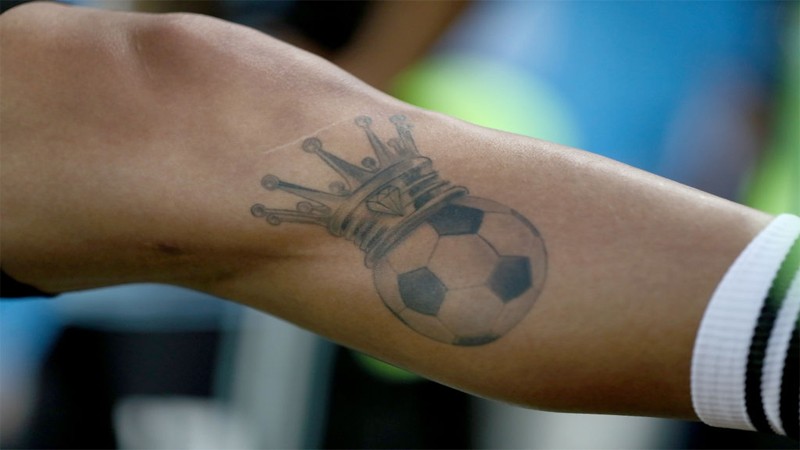 Naples Italy 29th Jan 2023 Close up of Paulo Dybala of AS Roma left leg  tattoo during the Serie A match between Napoli and Roma at Stadio Diego  Armando Maradona Naples Italy